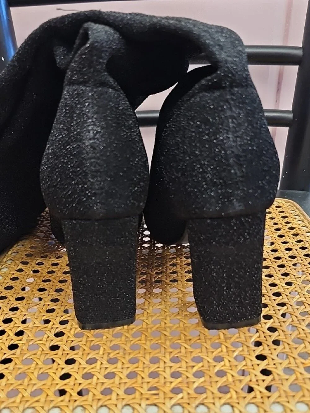 Black Over-the-Knee Stretch Block Heel Boots - Women, Sparkle